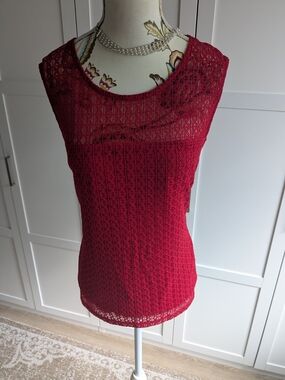 cleo Red Lace Overlay Sleeveless Tank
